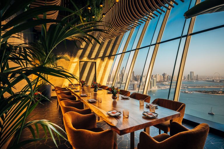 SUSHISAMBA Dubai private dining room, with a stunning view of Palm Jumeirah coastline