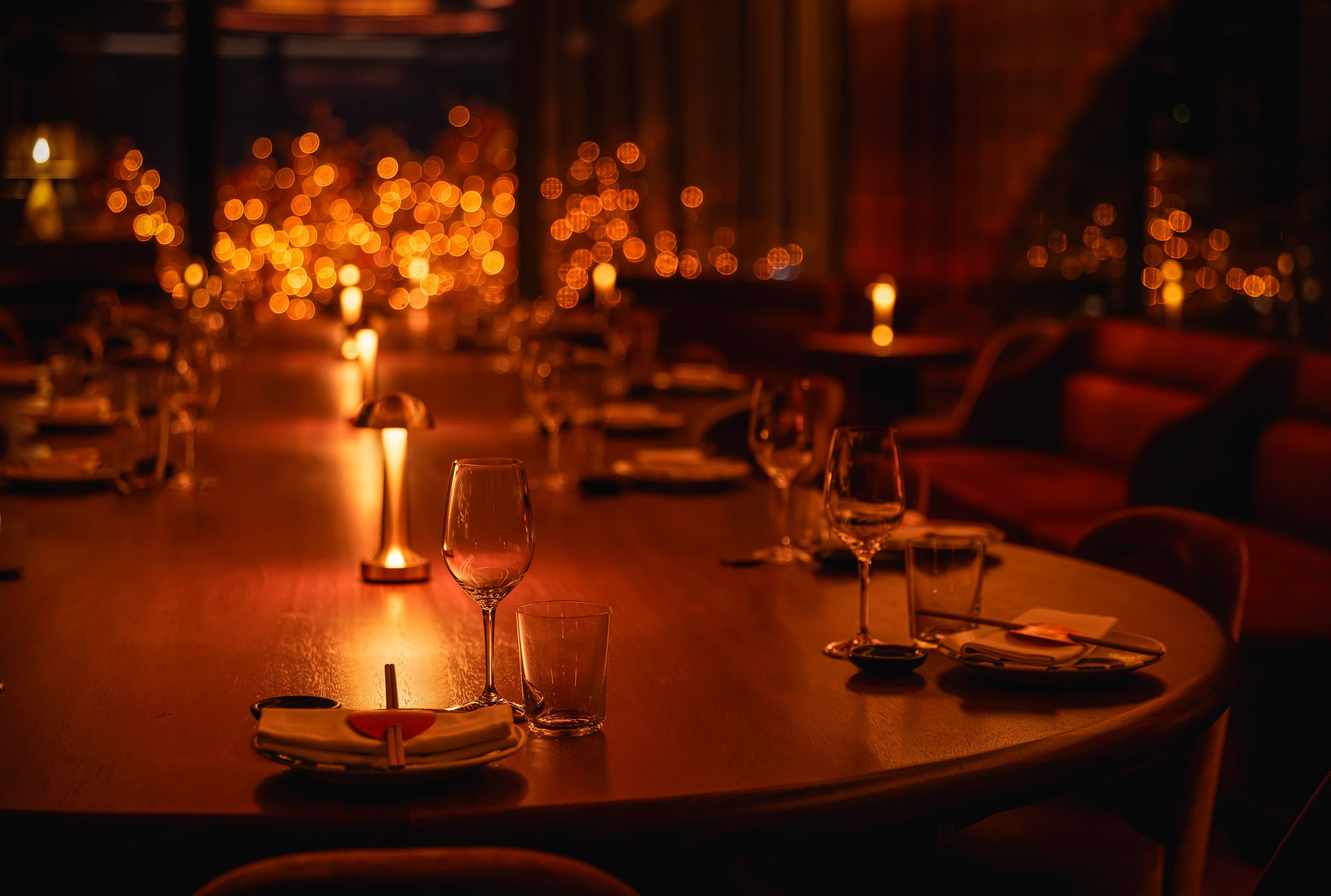 SUSHISAMBA HERON TOWER, SAMBA ROOM PRIVATE DINING ROOM set up for dinner