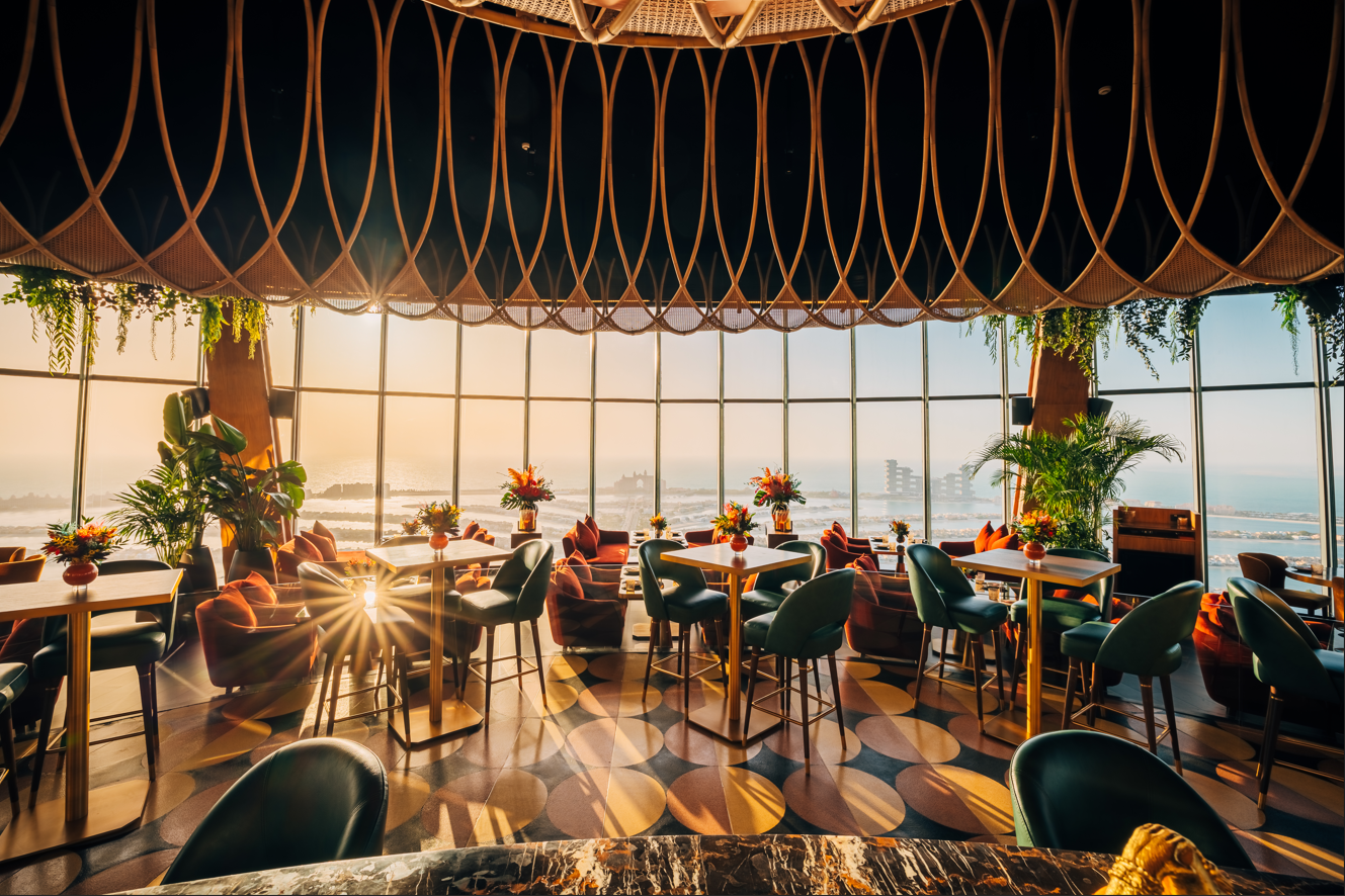 SUSHISAMBA Dubai's SAMBA ROOM at sunset with light glow