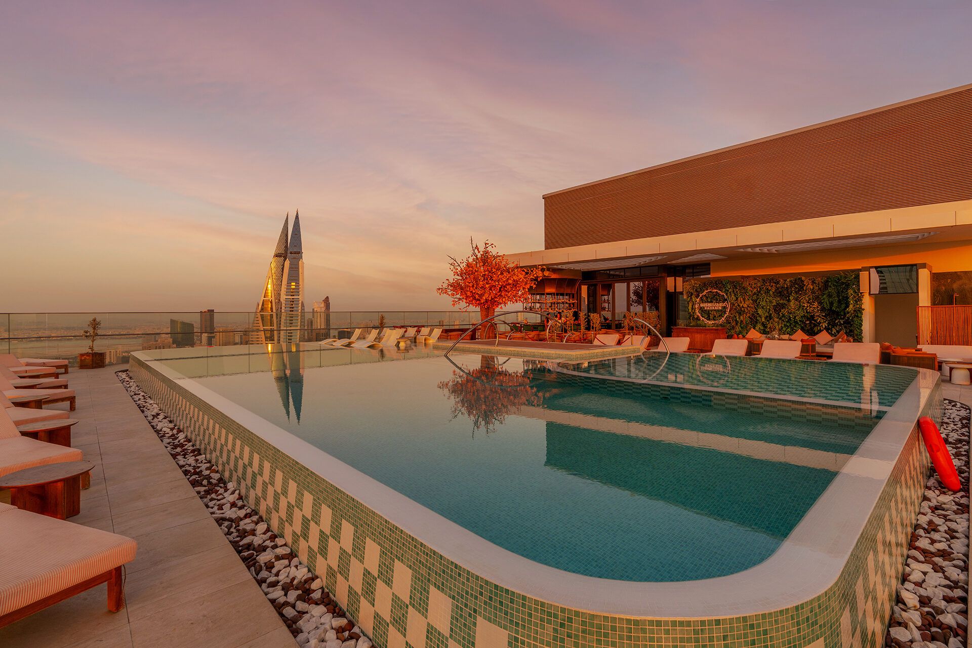 SUSHISAMBA Bahrain Pool area at sunset