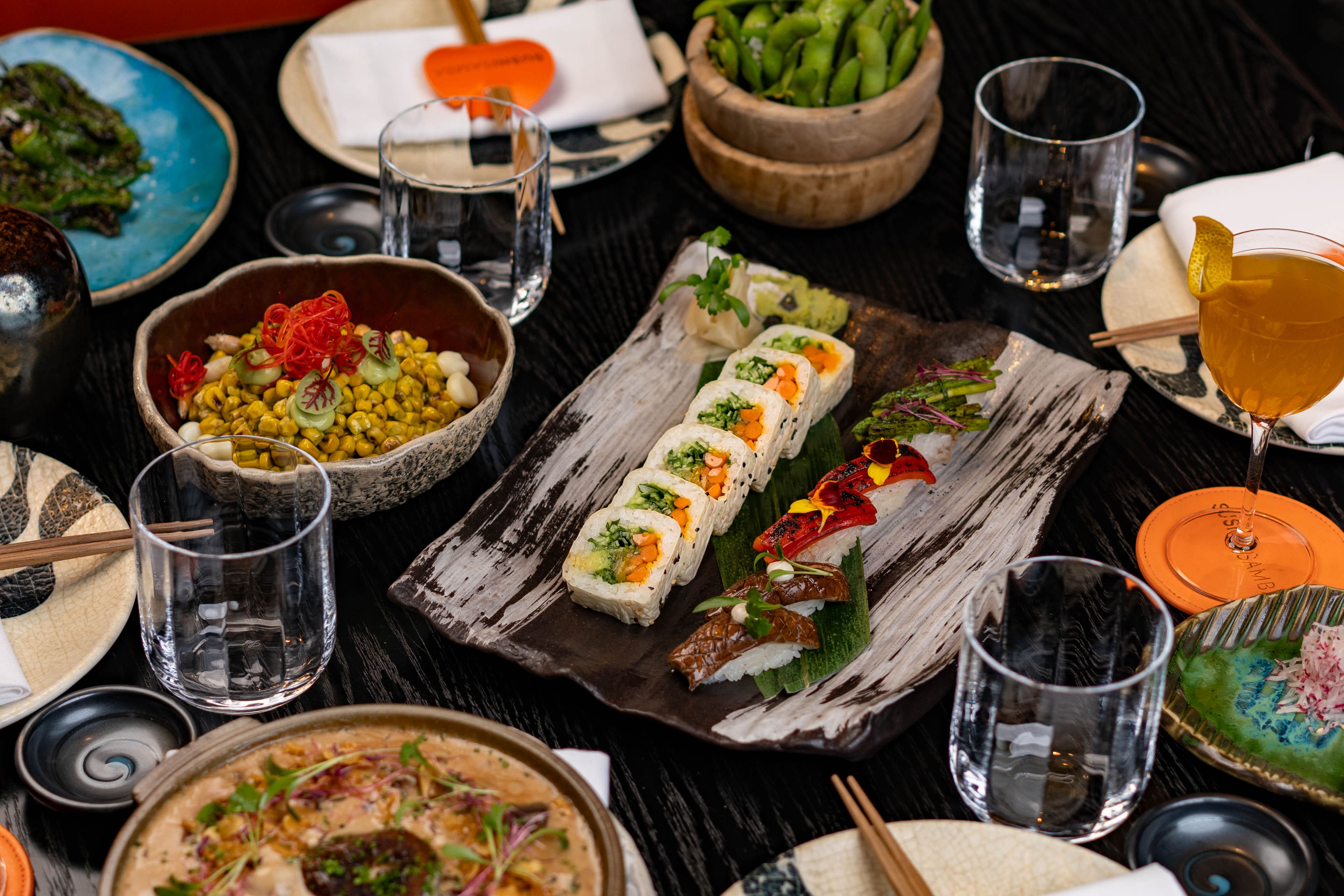 sushisamba bahrain menu display with sushi and other dishes