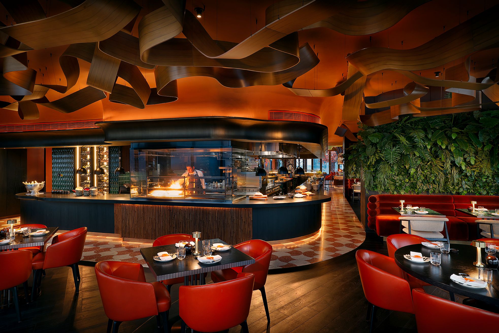 SUSHISAMBA Bahrain Dining Room and Open Kitchen