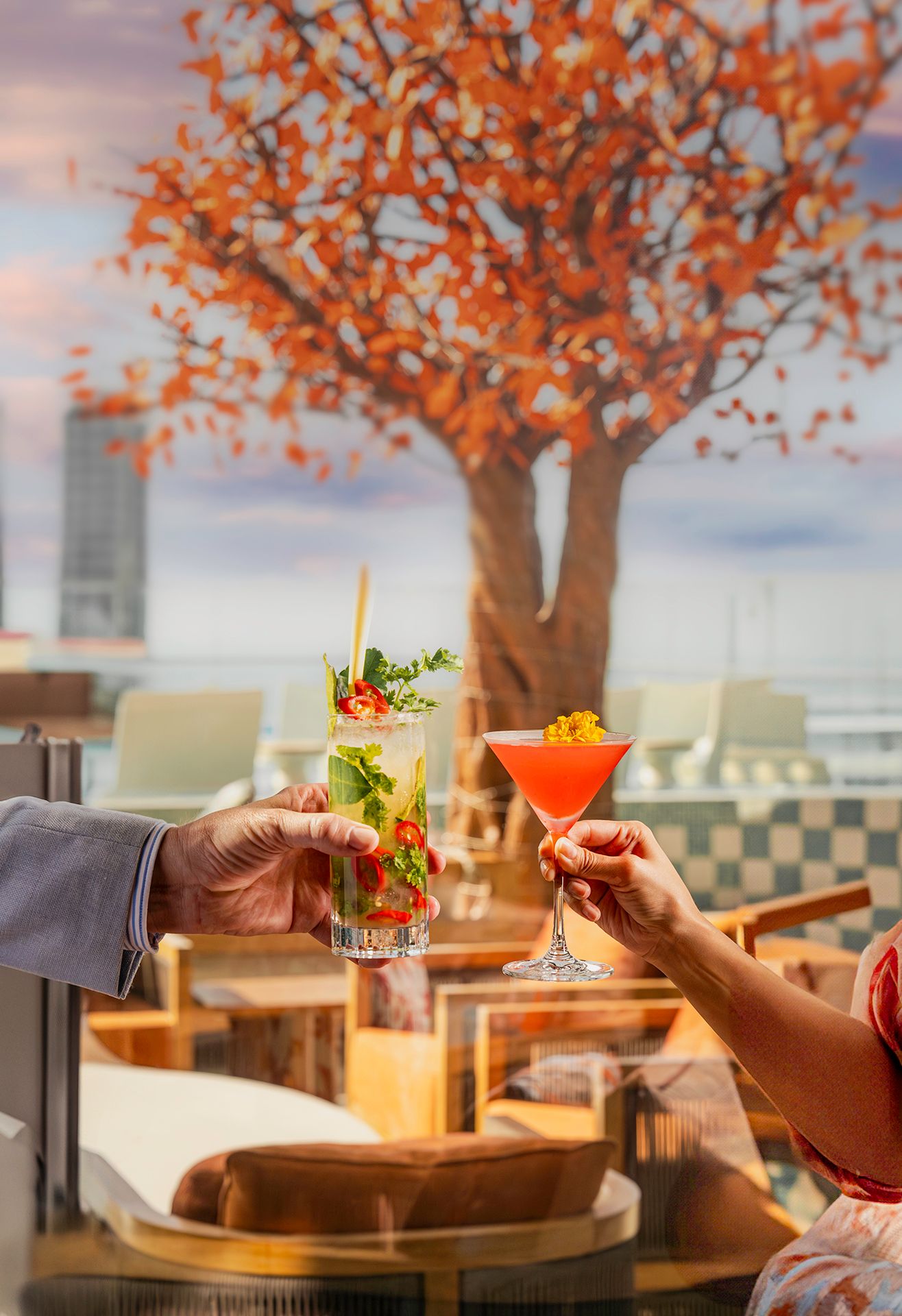 SUSHISAMBA Bahrain outdoor terrace with guests enjoying cocktails