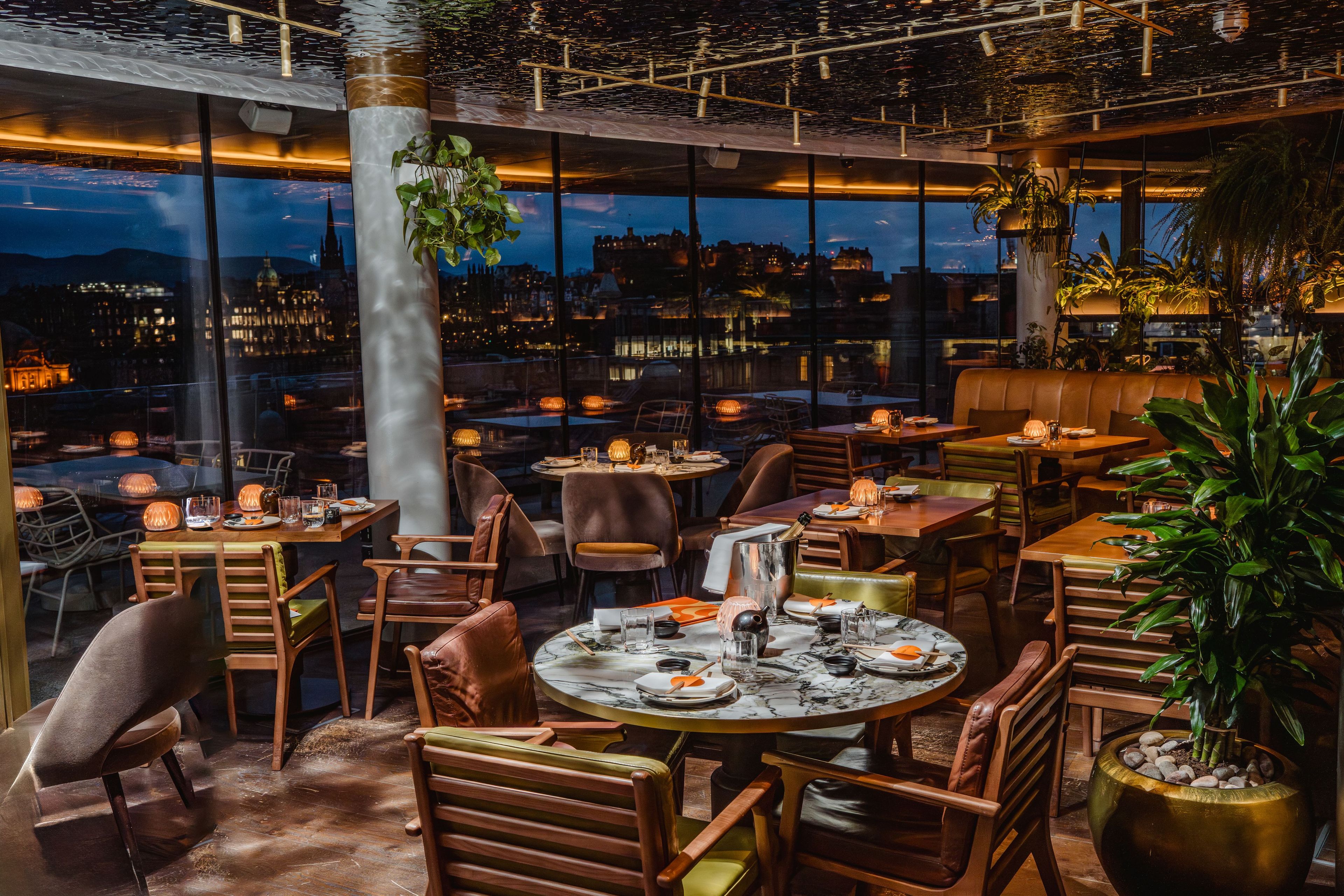 SUSHISAMBA EDINBURGH Restaurant Dining Room interior at night