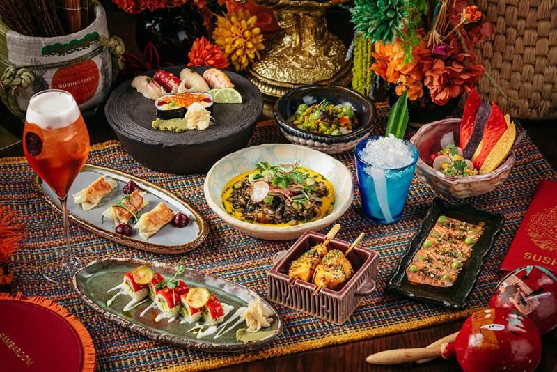 Table of vivo lunch dishes in SUSHISAMBA Abu Dhabi