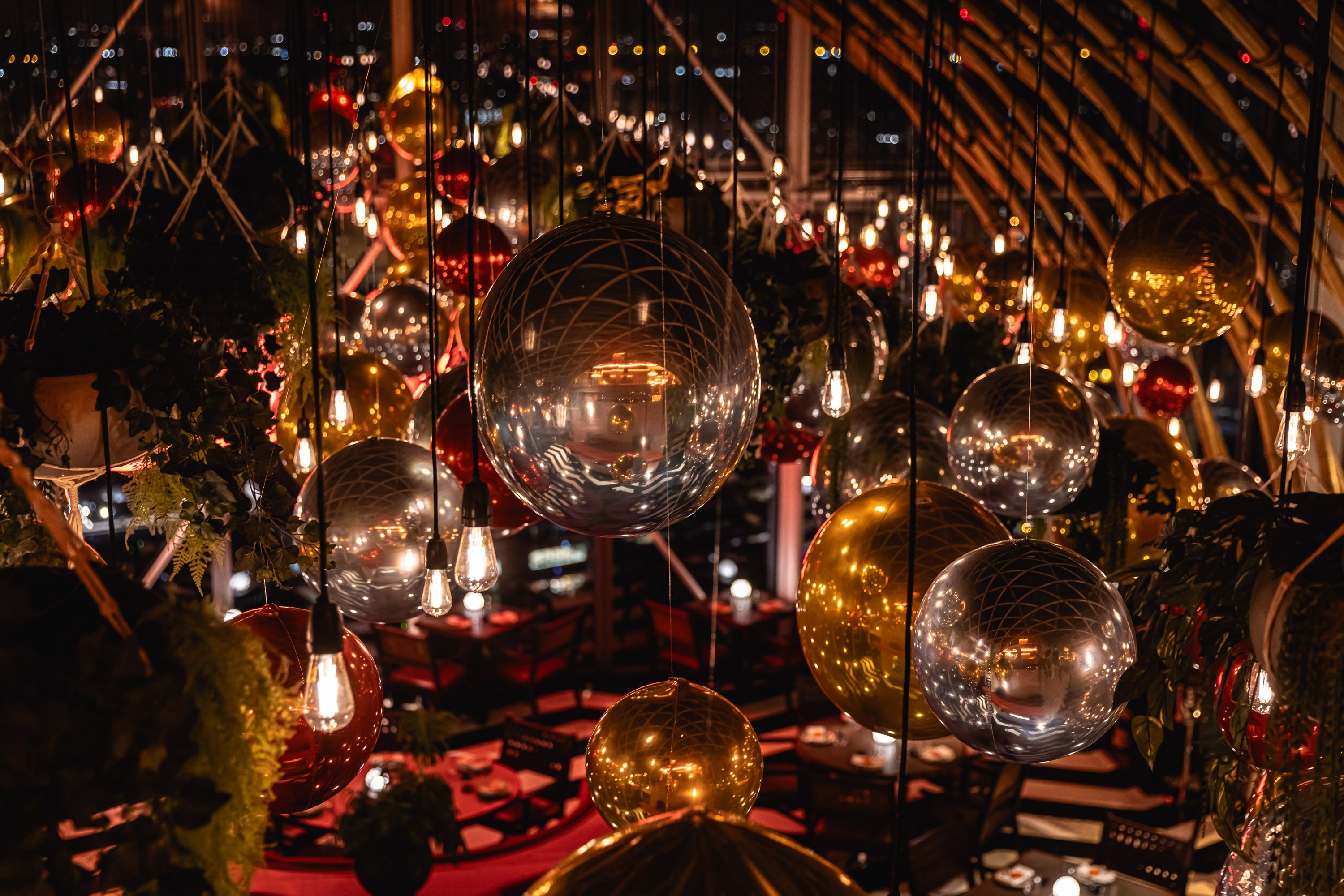 festive BALLOONS AT SUSHISAMBA HERON TOWER